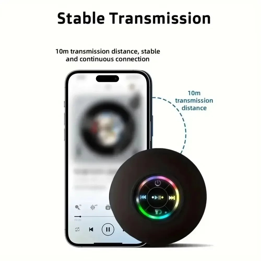 AquaBeat Mini: Waterproof LED Bluetooth Speaker with Powerful Sound & Suction Cup Mount
